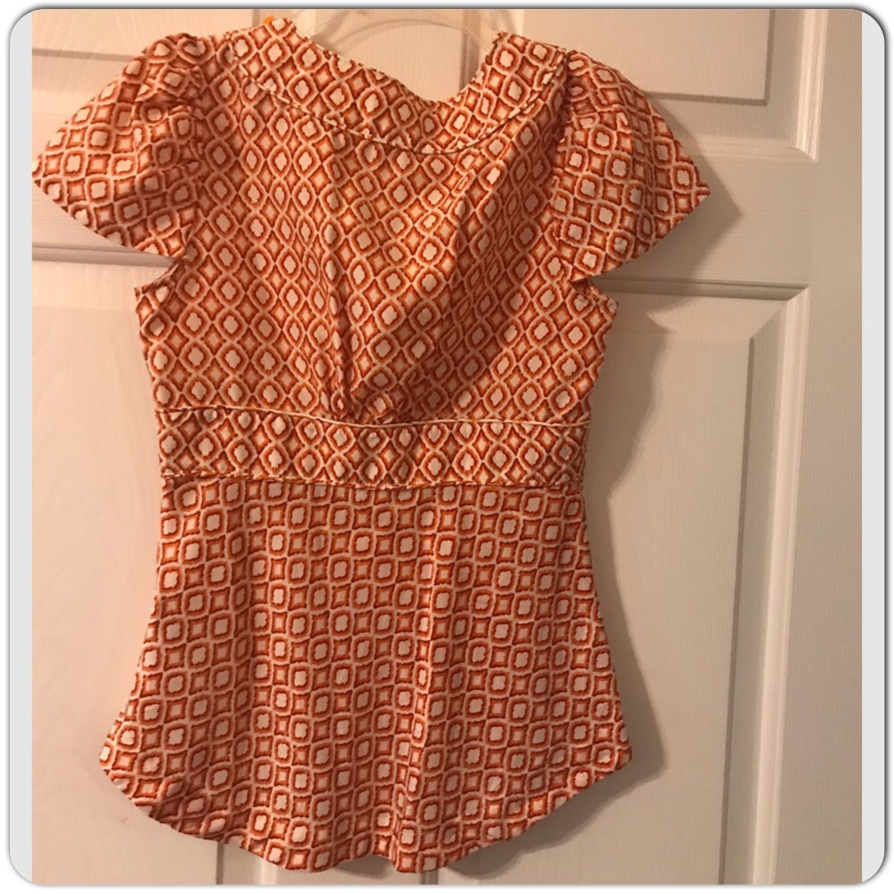 Banana Republic Orange Print Short Sleeve Blouse - Picture 2 of 8